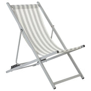 Sedia a sdraio pieghevole Bianco Grigio Textilene a strisce Sedile a fionda Sedia da spiaggia Schienale regolabile Patio Reclinabile
