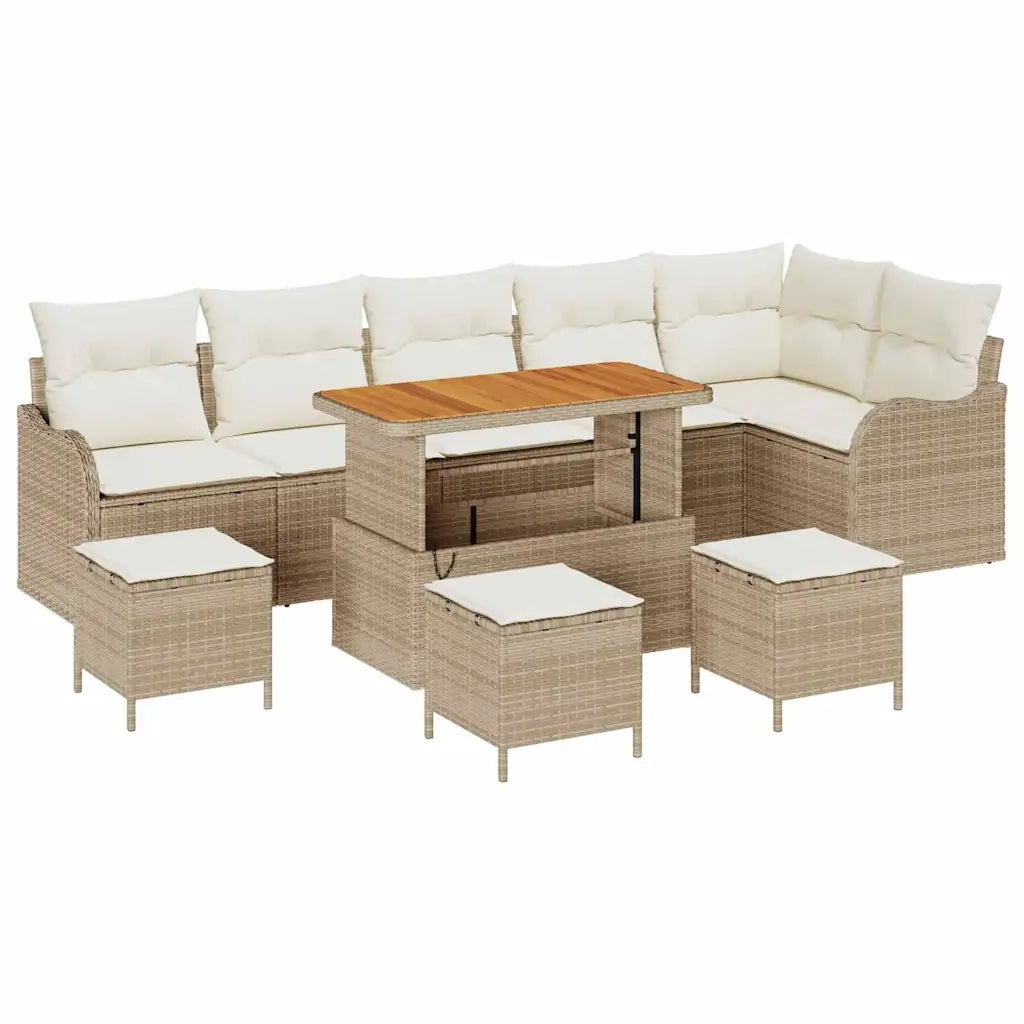 Set Divano da Giardino con cuscino 10 pcs Beige e Crema 3364241