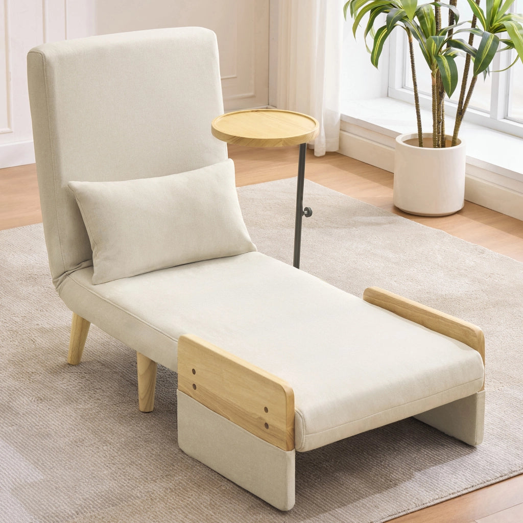SESSEL 3-in-1 88x74,5x66 cm in lino beige con vassoio in legno
