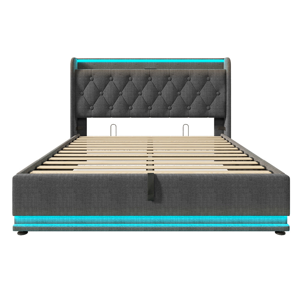 Letto a cassone per adulti - Xylo - 160x200 cm - Grigio lino - USB-C, controllo app