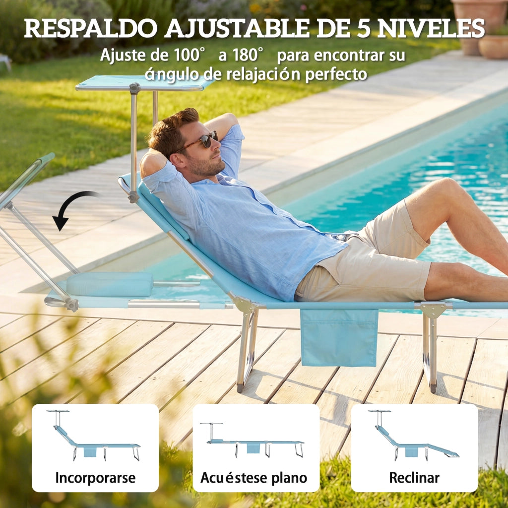 Poltrona Pieghevole Reclinabile con Dosel 360¡ã e Tasca Laterale ¨C Zephmum ¨C Tessilene 550 g/m2, Blu