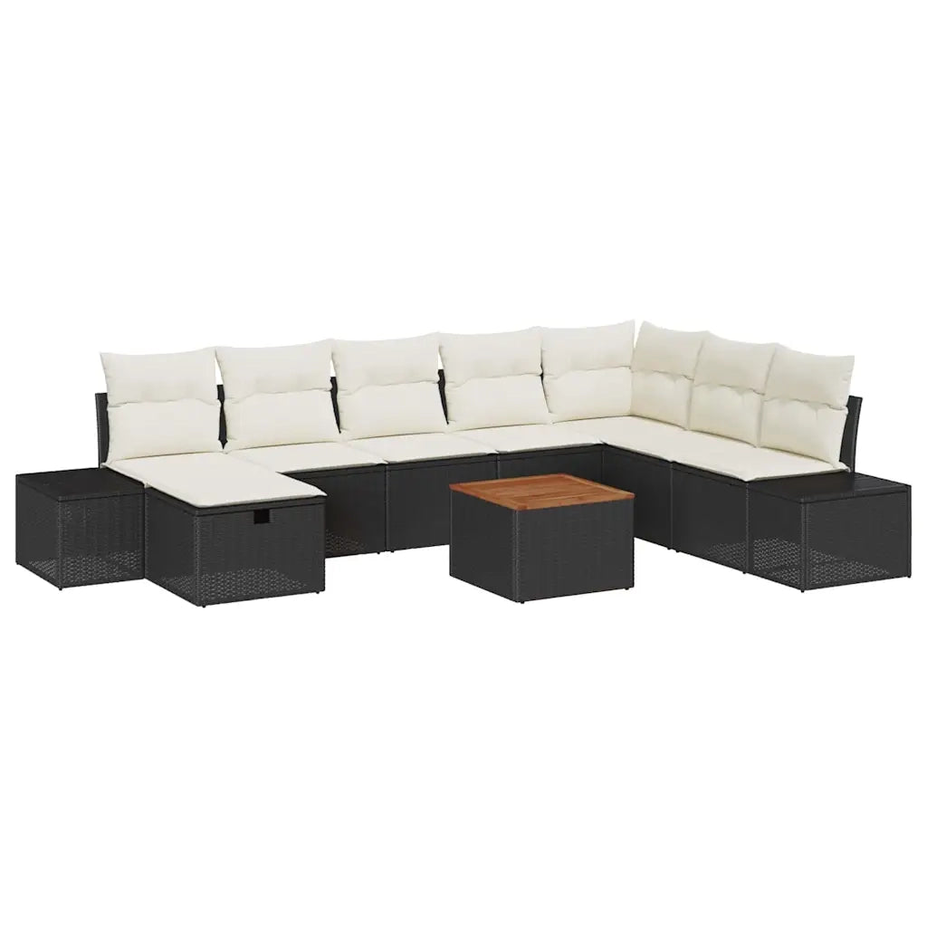 Set Divano da Giardino con cuscino 9 pcs Nero Poly Rattan 3360939