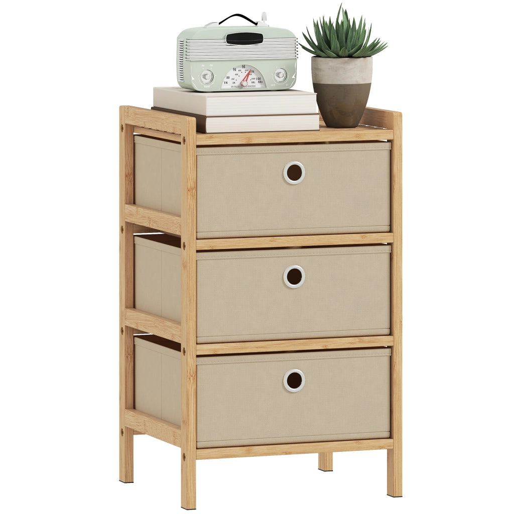 C¨®moda con 3 cassetti in tessuto e struttura in bamb¨´ ¨C zephmum ¨C crema/naturale
