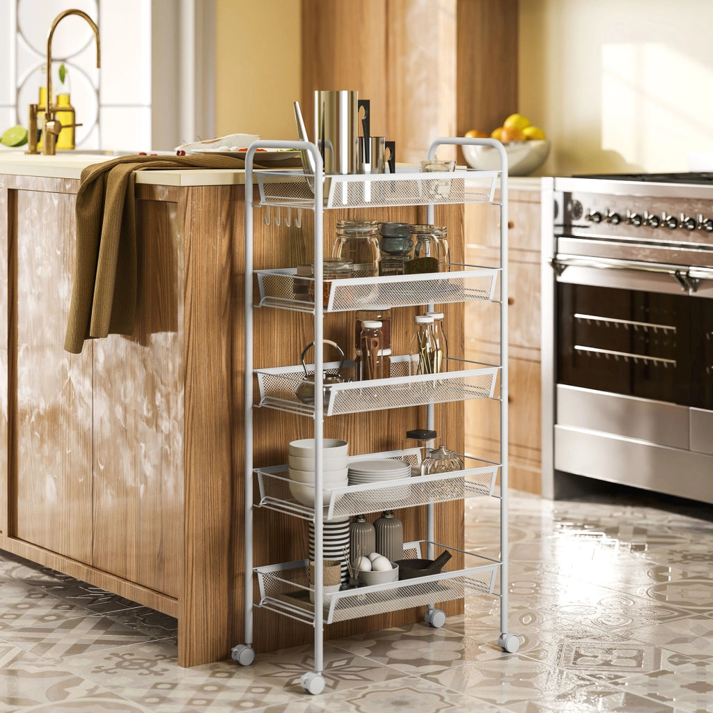 Carrello da cucina ¨C Zephmum ¨C Bianco, Acciaio/Kunststoff, 45x26,5x106 cm