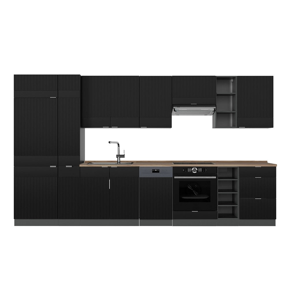 Cucina componibile Fame-Line Nero rigato/Antracite 355 cm, PL Rovere Vicco