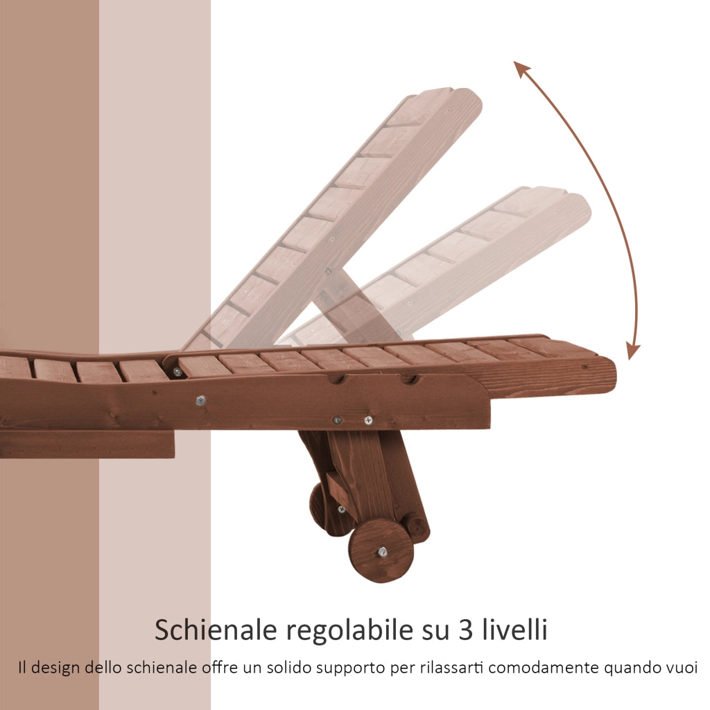 Lettino Prendisole in Legno di Abete con Schienale Regolabile a 3 Posizioni. Lettino Sdraio da Giardino con Ruote e Vassoio Estraibile. 182x60x35cm