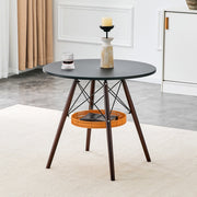 Tavolo rotondo 80 cm in MDF nero e legno massello noce con cestello portaoggetti sospeso
