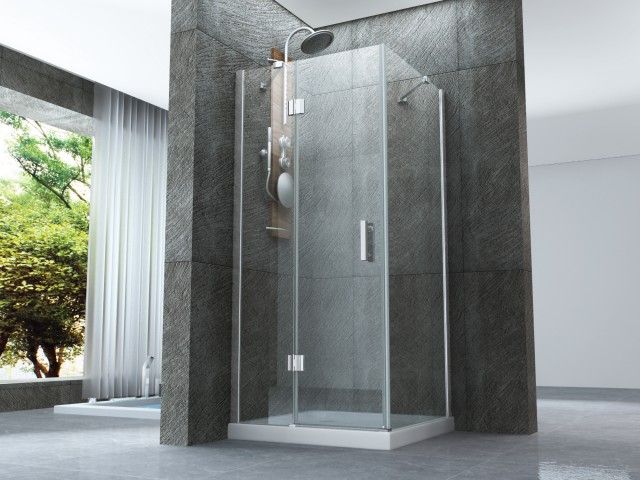 Box doccia Cristallo 8 mm due lati fisso piu' battente con maniglia - Misura: 70 x 120 x h195