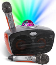 Impianto Karaoke - Macchina Karaoke Systema Portatile con Bluetooth e 2 Microfoni Senza Fili - Disco Luce di Scena Altoparlante - Ingresso USB/TF-Carta/AUX - Festa di Casa Riunione Matrimonio Chiesa Picnic Esterno/Interno (Arancione)