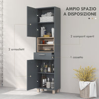 Mobile a Colonna da Bagno con Cassetto e Armadietti 40x24x160 cm in Legno Grigio