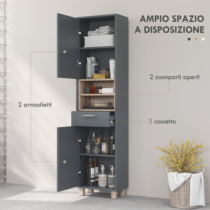 Mobile a Colonna da Bagno con Cassetto e Armadietti 40x24x160 cm in Legno Grigio