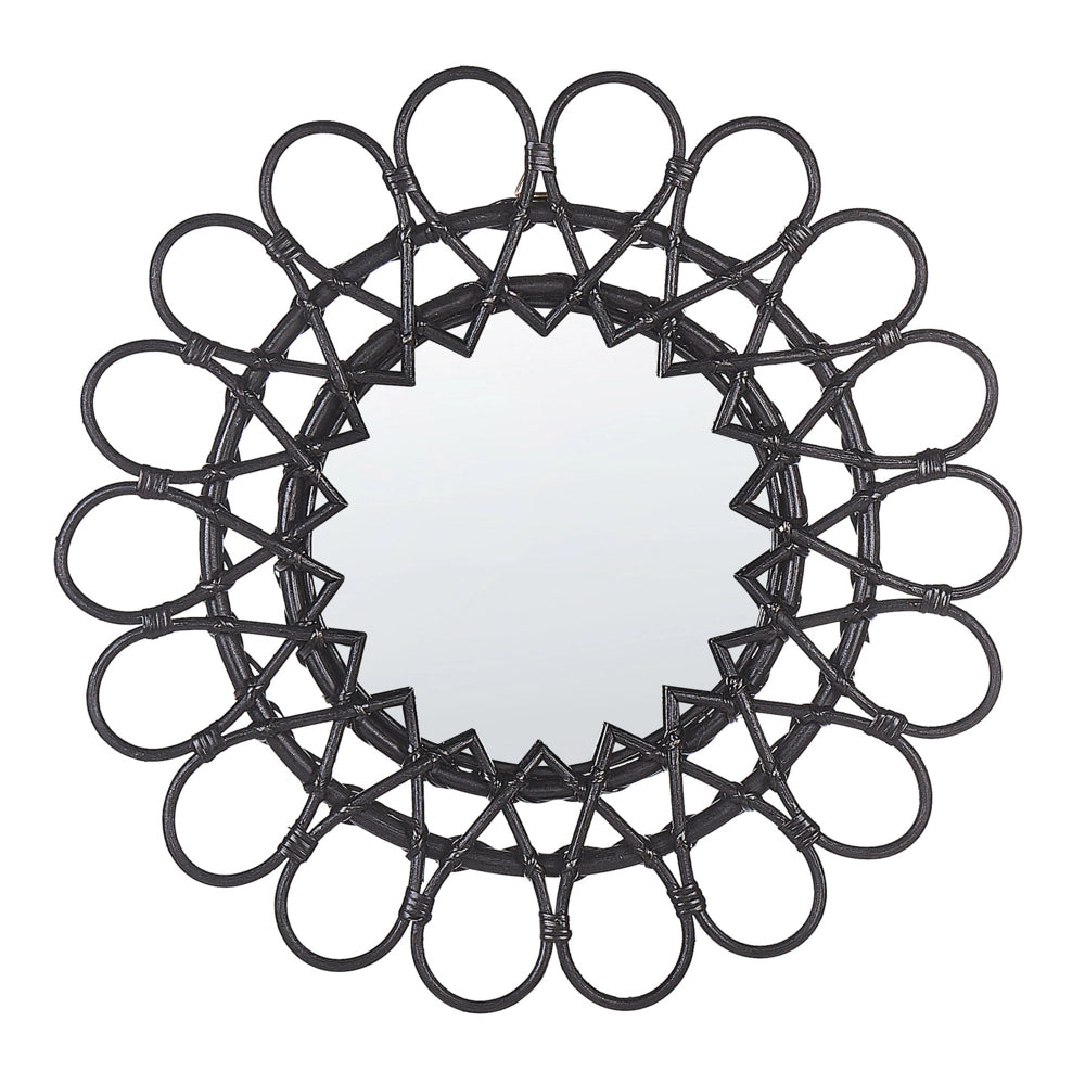 Specchio da parete con cornice in rattan Nero ø 60 cm a raggiera da appendere alla decorazione del soggiorno