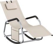 SONGMICS Sedia a Dondolo, Sedia a Sdraio Antiribaltamento, Cuscino Regolabile, Telaio in Acciaio, Tessuto Respirante, Tasca Portaoggetti, 151 x 56,2 x 97,3 cm, Beige GCB230WZ01