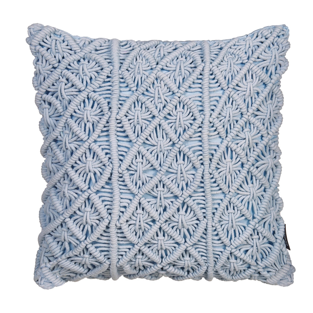 Set di 2 cuscini decorativi blu cotone macramè 40 x 45 cm corda Boho Retro Decor accessori