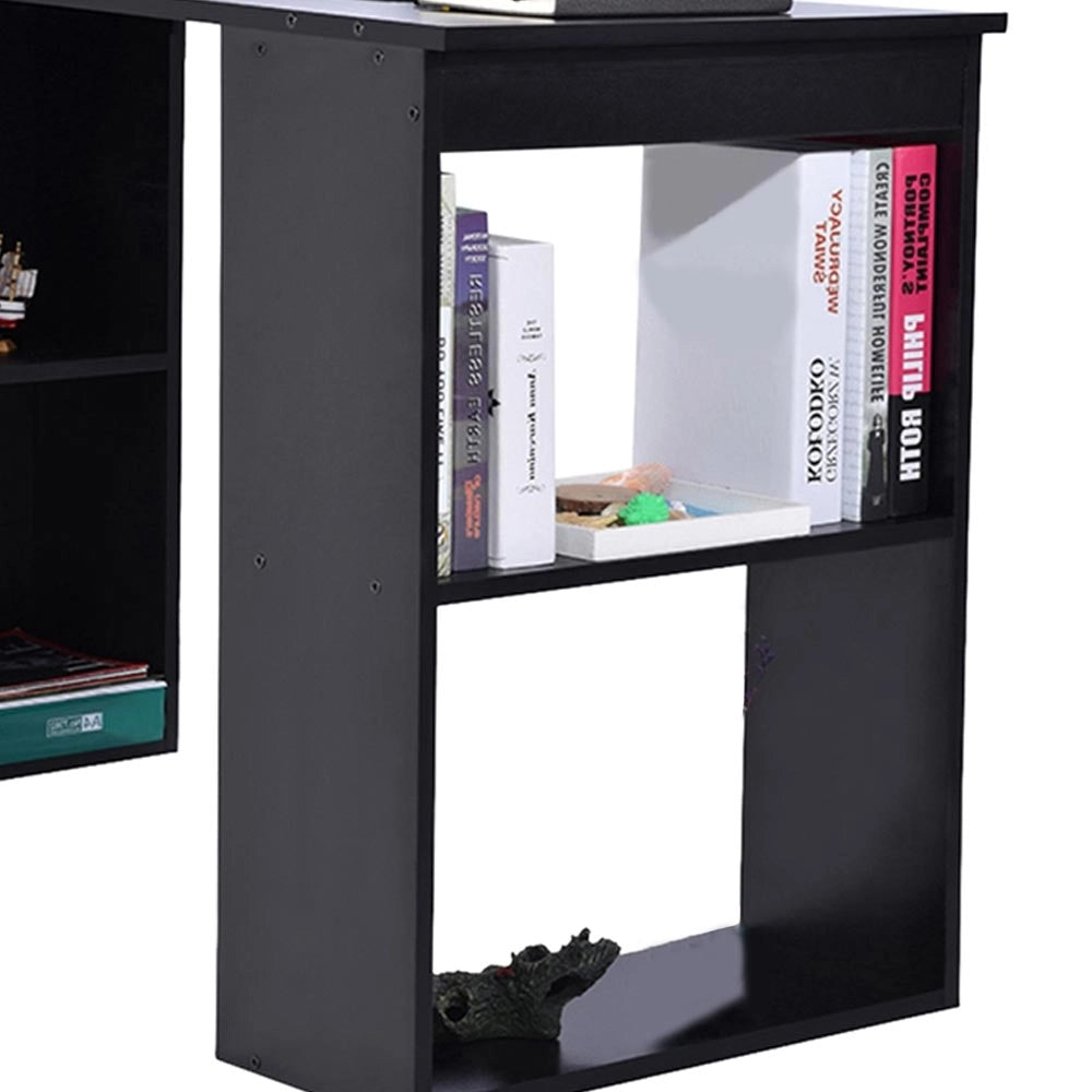 Scrivania con Doppia Libreria Laterale Porta PC in Legno Nobilitato Casa Ufficio Nero