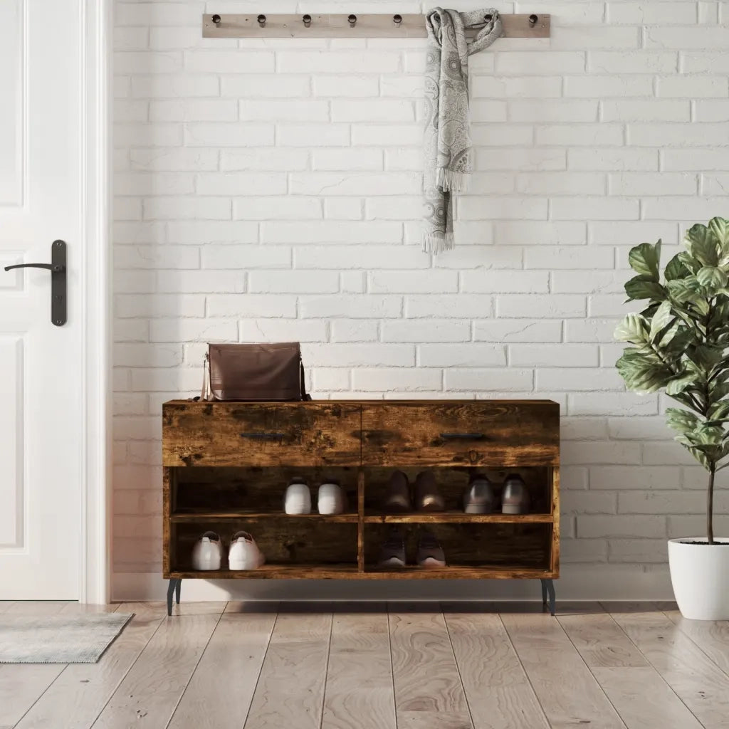 Panca Porta Scarpe | Scarpiera | Mobile per scarpe Rovere Fumo 102x35x55 cm Legno Multistrato