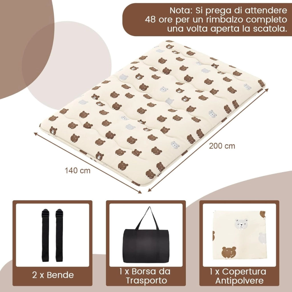 Materasso futon portatile con copertura lavabile sacca-Tappeto arrotolabile per pavimento 140cm Marrone