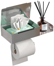 Sostegno per rotoli di carta igienica senza perforazione, sostegno per rotoli di carta igienica con cassetta per asciugamani umidi, sostegno per rotoli di carta igienica con mensola per cucina e bagno, argento