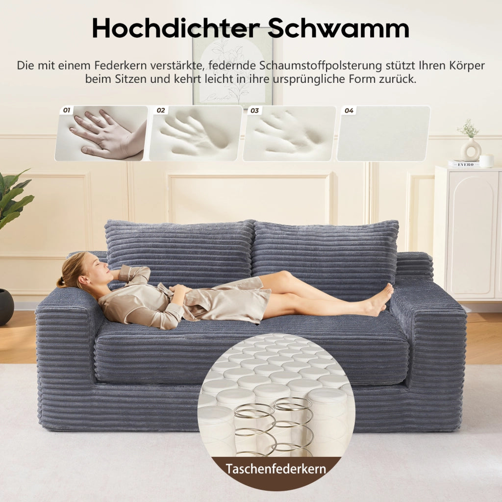 Divano letto a 2 posti in memory foam senza montaggio con rivestimento in tessuto a coste grigio scuro compatto