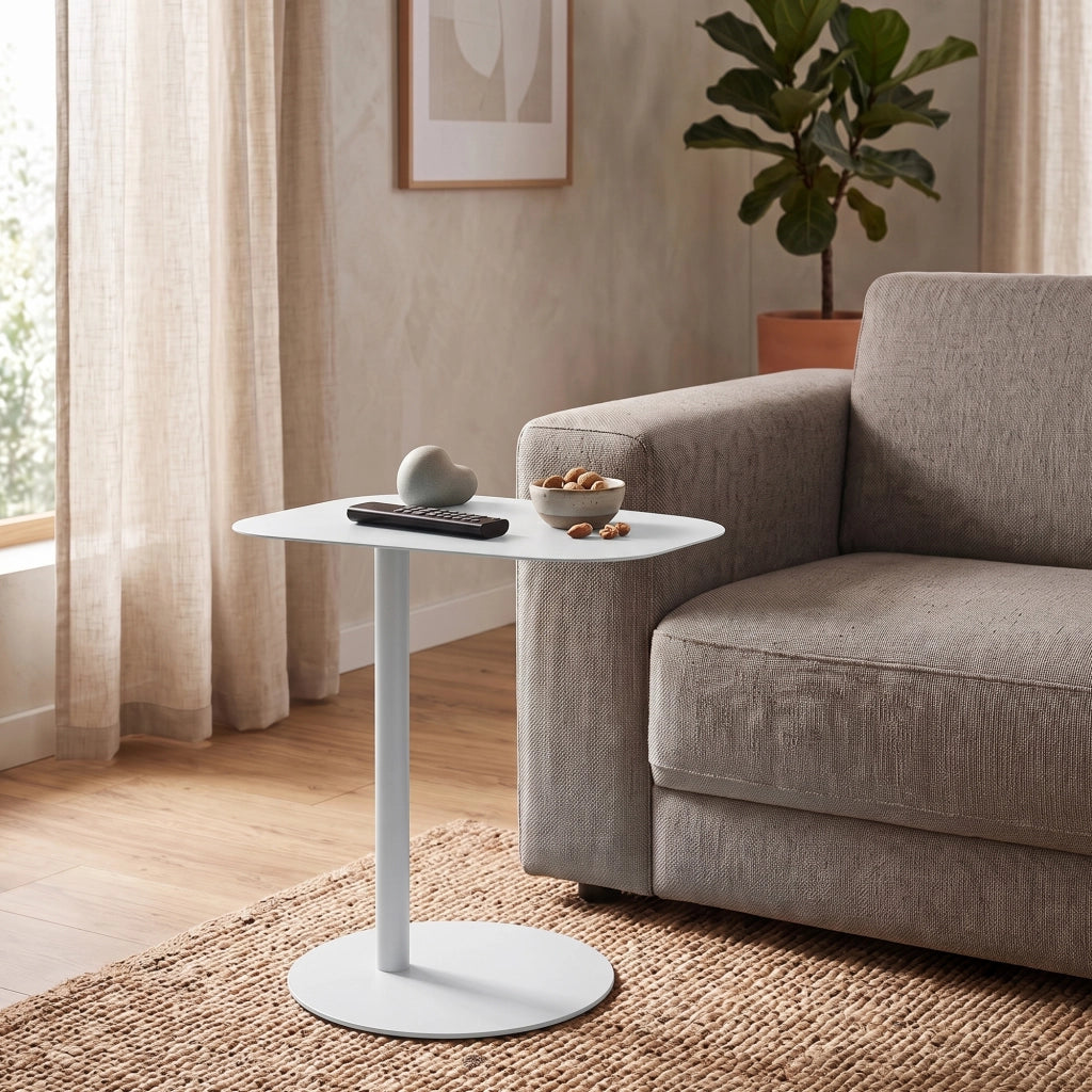 Tavolino Laterale da Divano Nastätten Metallo Piano Trapezoidale - Bianco [en.casa]
