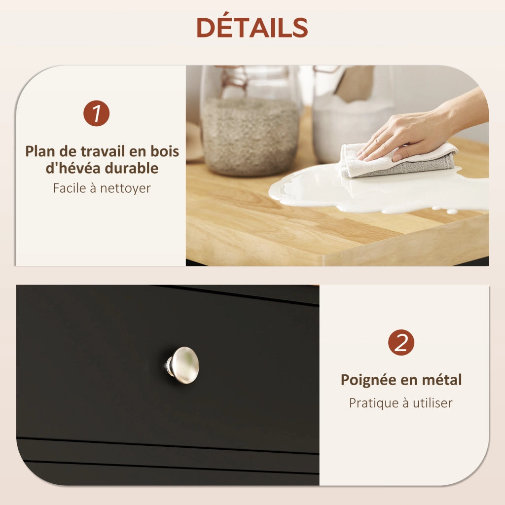 Tavolino da cucina con ruote ¨C zephmum ¨C legno, 1 cassetto, nero, 63.5x40x90cm
