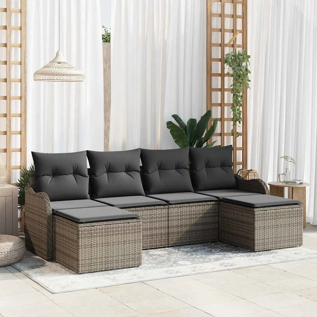 Set Divano da Giardino con cuscino 6 pcs Grigio Poly Rattan 3345809