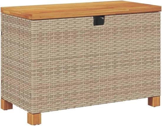 Cassetto di archiviazione 80x40x48 cm in rattan e legno di acacia - Cassetto per cuscini, giocattoli e altro