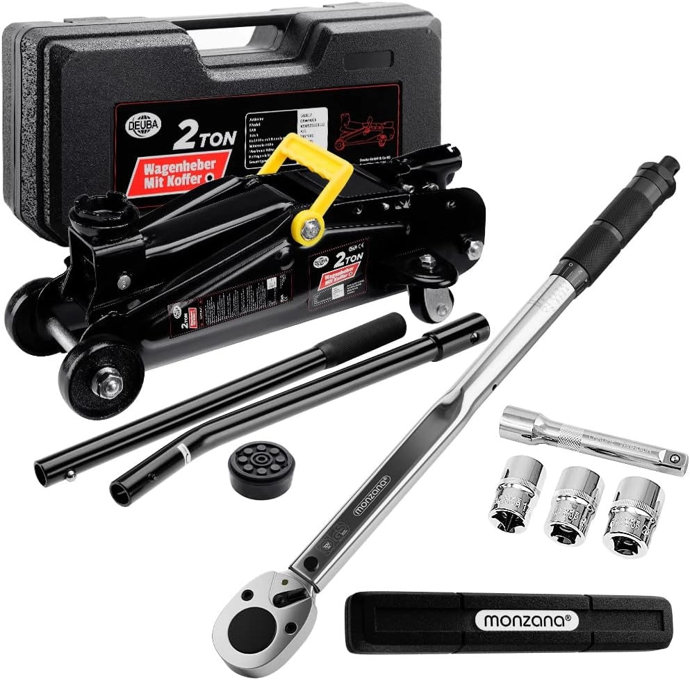 Cric Idraulico a Carrello 2t 135-330 mm Cambio Gomme Chiave Dinamometrica 6pz. 1/2' 40-210Nm