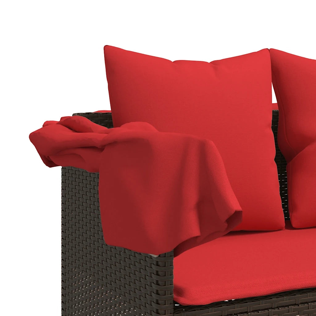Lettino Prendisole con Cuscini Marrone in Polyrattan