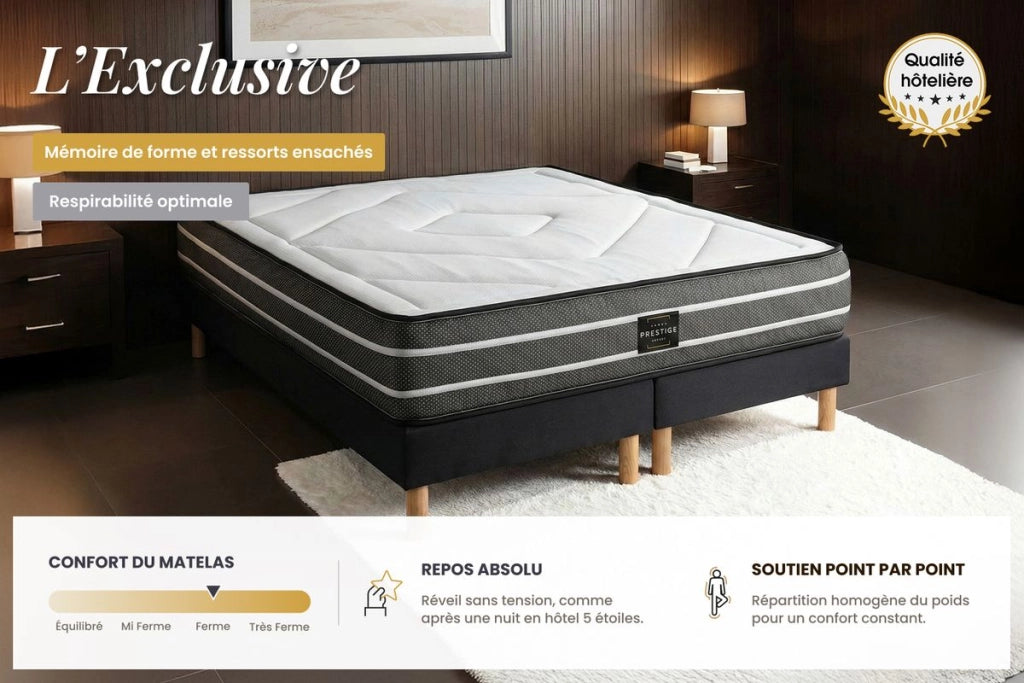 Pacchetto letto completo - Materasso 160x200cm + Box spring con doghe (kit) + 2 cuscini + Piumino - Esclusivo