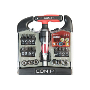 Mini cricchetto a T con inserti e bussole, set 24 pz.