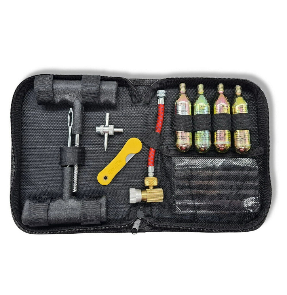 KIT RIPARAZIONE PNEUMATICO BICI MOTO CARTUCCE AD ARIA COMPRESSA KIT PORTATILE
