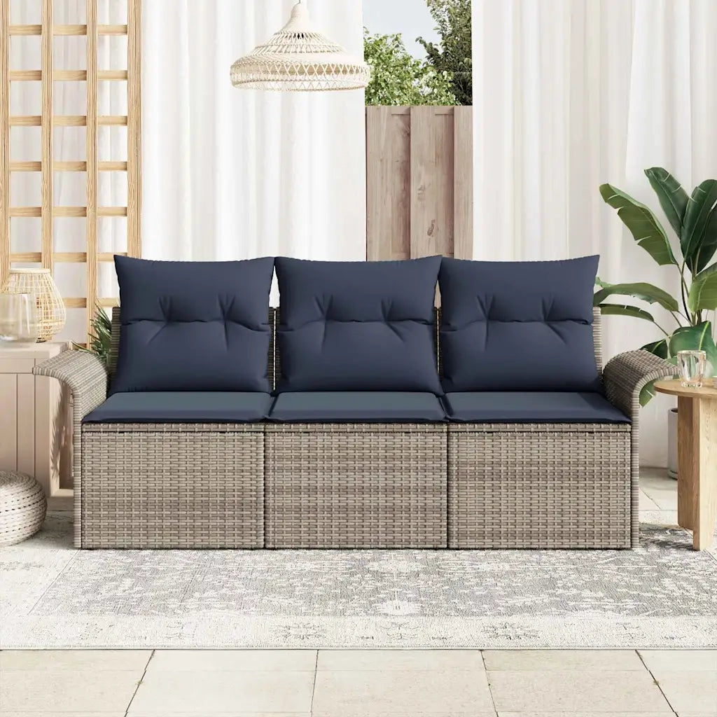 Set di divani con cuscino 3 pcs Grigio e Blu Navy polyrattan