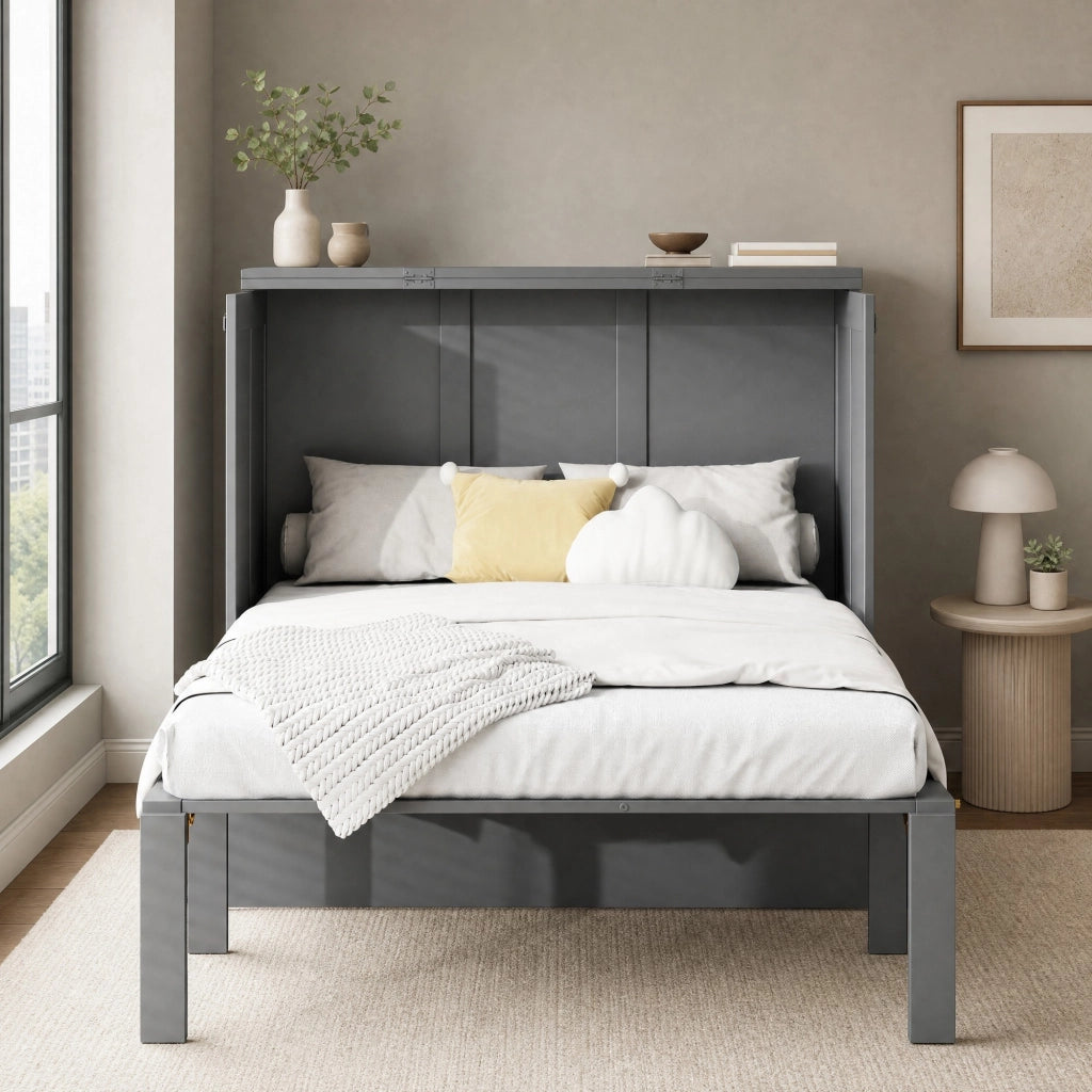 DESMIU Letto a Scomparsa 1 Posto con Vani Contenitivi, 90 × 200 cm e 205 × 96 × 101 cm, senza materasso