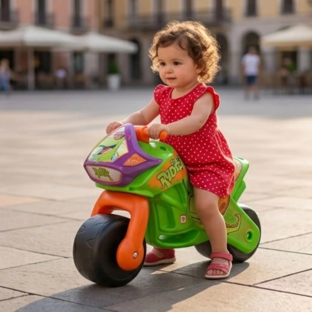 Moto Cavalcabile per Bambini Twin Dessert Dino Senza Pedali Verde e Arancione