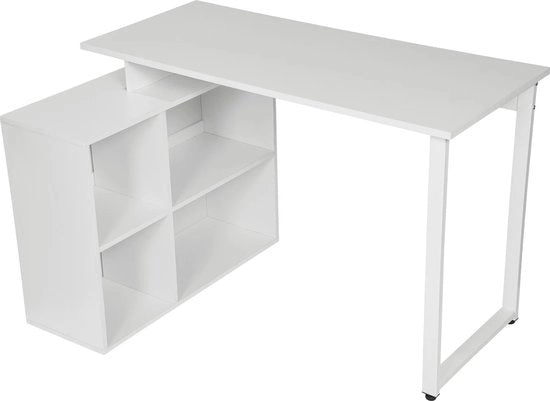 Scrivania con Comparto - Scrivania con Scaffale - Scrivania da Studio - Scrivania per Camera da Letto - Scrivania per Ufficio - Bianca - 116 x 80 x 75 cm.