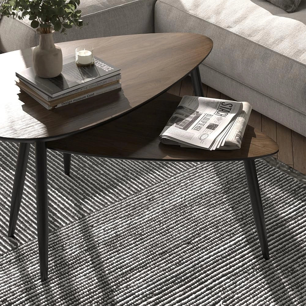 Set di tavolini Veyo, Noce/nero, 98 x 60 cm Set, 2 parti, per un utilizzo flessibile come superficie d’appoggio o tavolino aggiuntivo