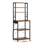 Mensola da cucina con multipresa mensola per macchina da caffè 6 ripiani 6 ganci per forno a microonde struttura in acciaio 40 x 80 x 167 cm marrone 12_0005663