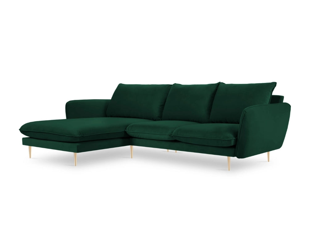 Cosmopolitan Design - Divano angolare sinistro "Vienna" 5 posti in velluto verde bottiglia 