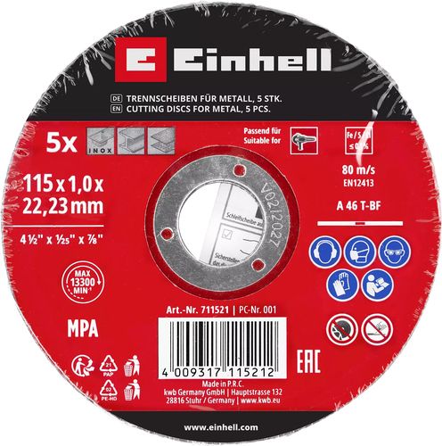 SET 5 DISCHI TAGLIO DA 115X1,0 MM ACCIAIO INOX METALLO EINHELL