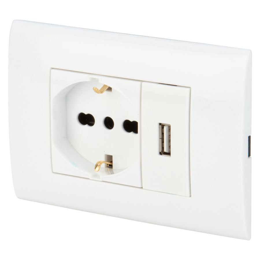 FRUTTO PRESA PLURISTANDARD 10-16A E PRESA USB 2.1A POLY POOL