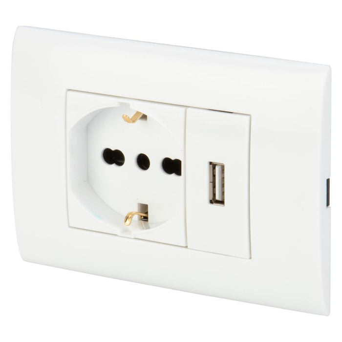 FRUTTO PRESA PLURISTANDARD 10-16A E PRESA USB 2.1A POLY POOL
