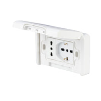 PLACCA PREMONTATA FRUTTO 10-16A E PRESA BIVALENTE 10/16A BIANCO DI POLY POOL