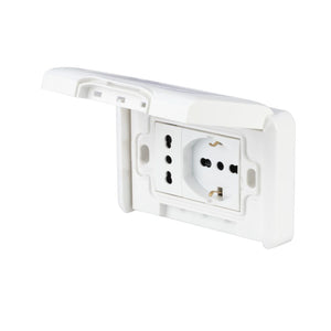 PLACCA PREMONTATA FRUTTO 10-16A E PRESA BIVALENTE 10/16A BIANCO DI POLY POOL