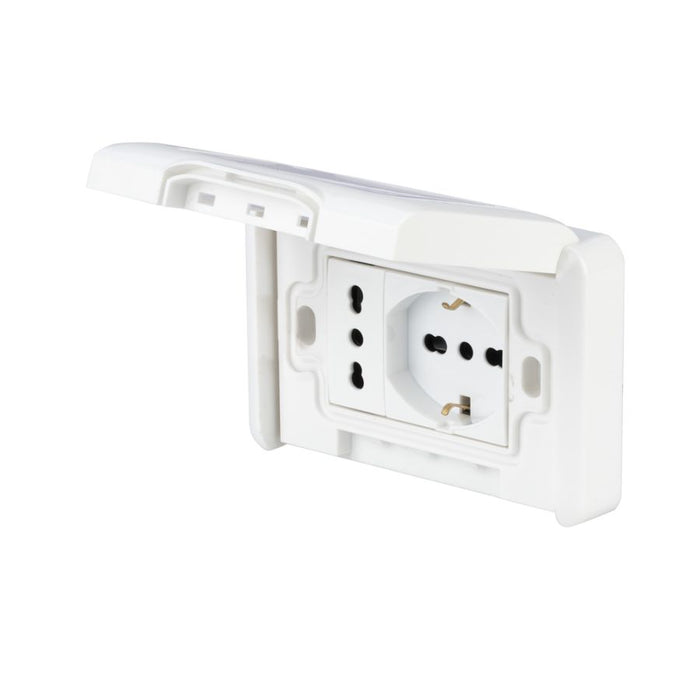 PLACCA PREMONTATA FRUTTO 10-16A E PRESA BIVALENTE 10/16A BIANCO DI POLY POOL