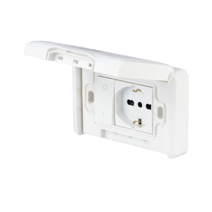 PLACCA PREMONTATA CON PRESA TRIVALENTE 10-16A E INTERRUTTORE BIPOLARE16A