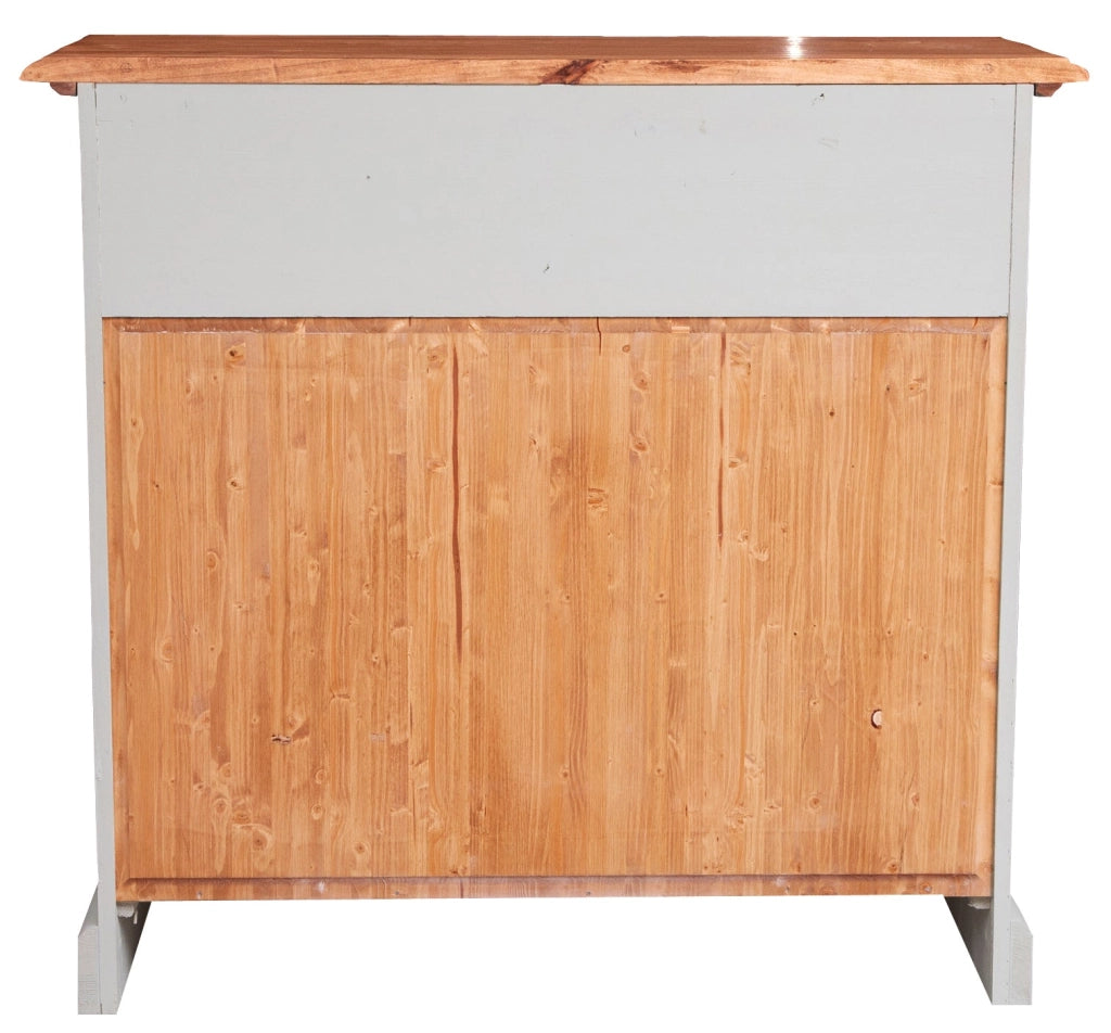 Biscottini Credenza Country in legno massello di tiglio struttura bianca anticata piano finitura naturale L110xPR45xH103 cm. Made in Italy