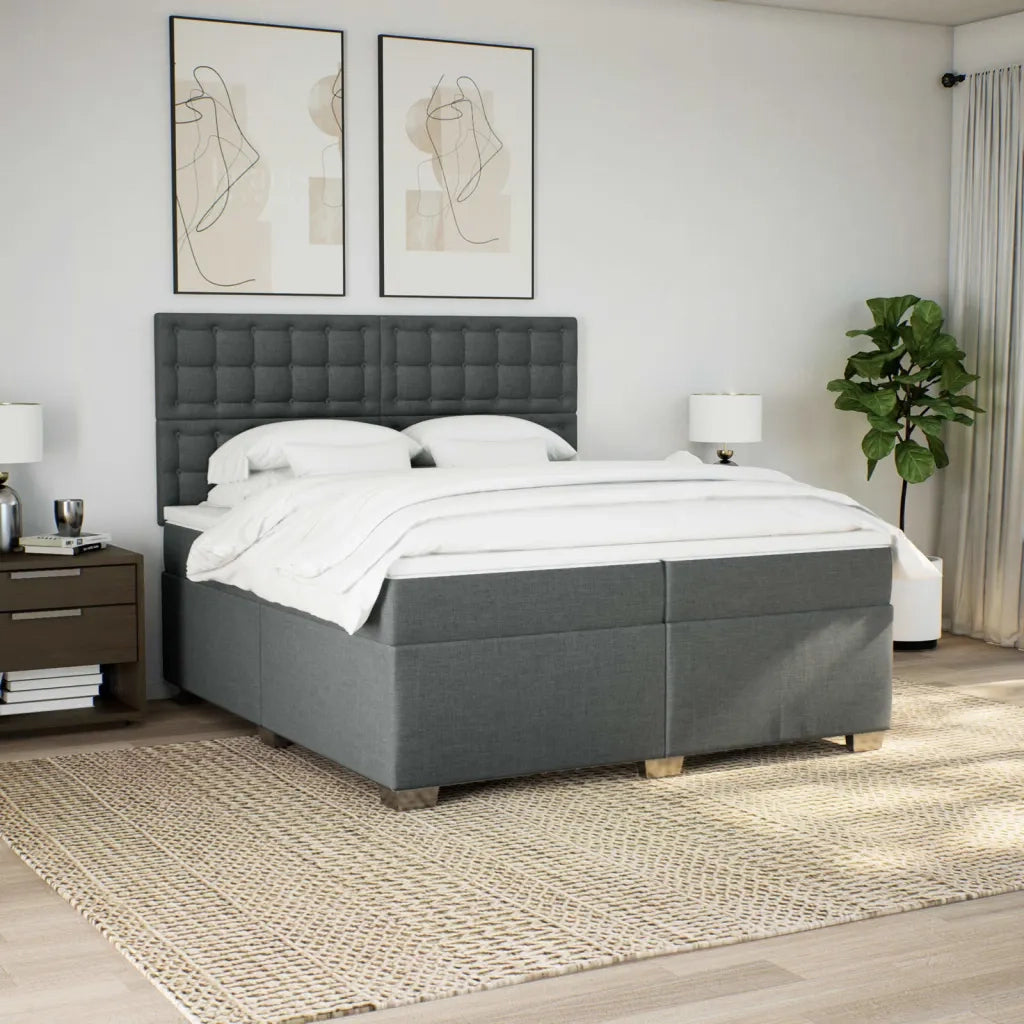 Giroletto a Molle con Materasso Grigio Scuro 200x200 cm Tessuto