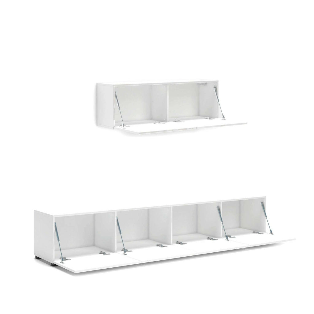 Mobile porta TV Vongfong, Credenza da soggiorno, Armadio basso per TV, Base parete attrezzata, Made in Italy, 225x38h39 cm, Bianco lucido
