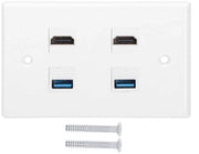 Pannello HDMI a parete 2 porte HDMI e USB - Facile da installare - Adatto per uso domestico - Caricatore USB - Per intrattenimento e ufficio